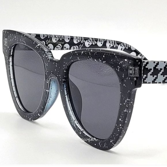 Betsey Johnson Glitter Sunglasses Houndstooth Skull Crossbones Black O/S NWT - Picture 1 of 6